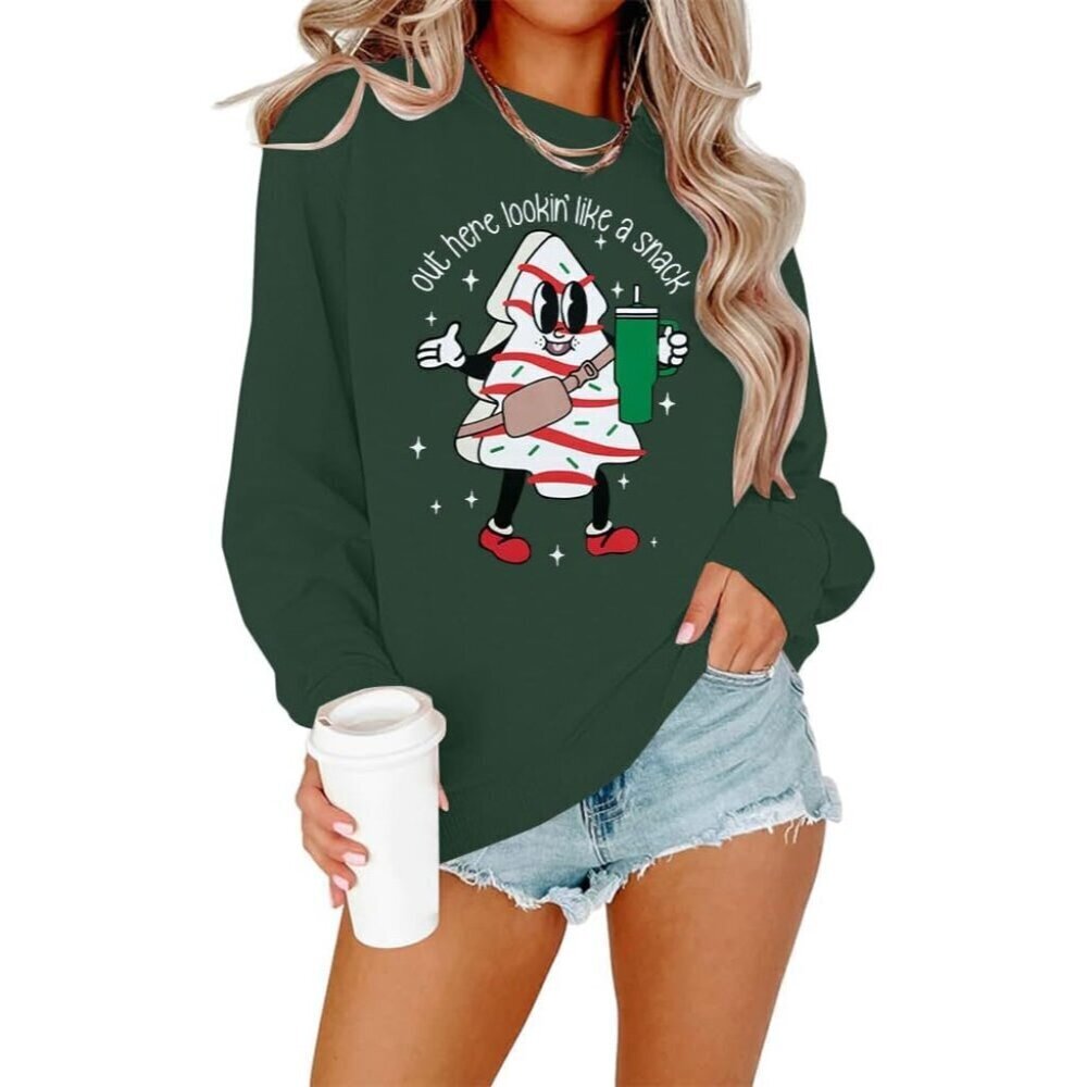 Christmas Sweatshirt Women Out Here Looking Like A Snack Casual Holiday Top